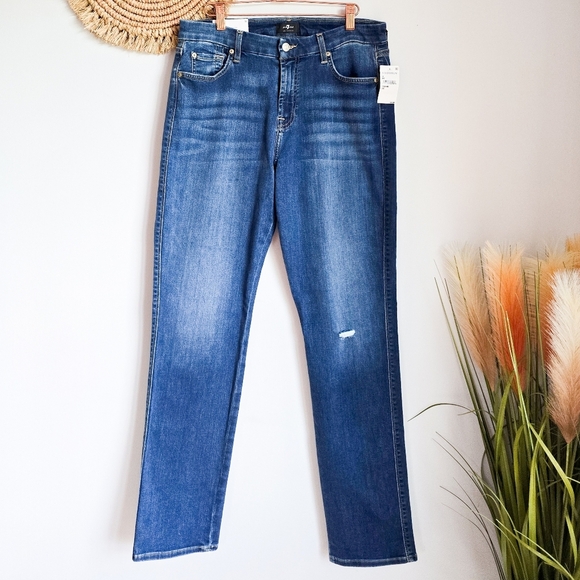 7 For All Mankind, New, Kimmie Straight Form Fitted Distressed Jeans, Size 32 - Picture 1 of 13